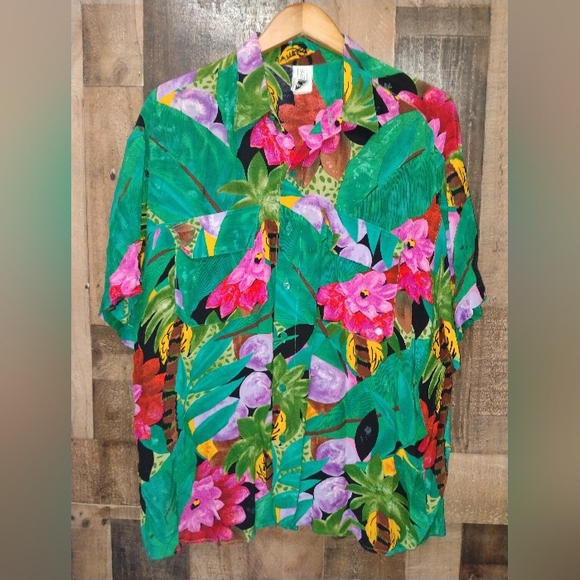 Vintage Saks Fifth Avenue Men's Hawaiian Button Down Shirt Large Floral - Picture 5 of 7